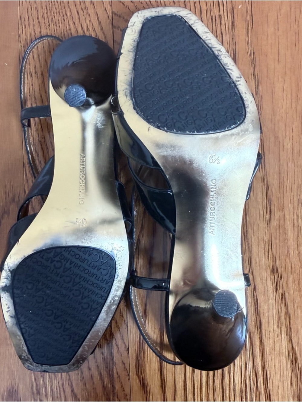Arturo Chiang Black Soft Patent Leather Slingback Heels size 6.5 - Picture 8 of 9